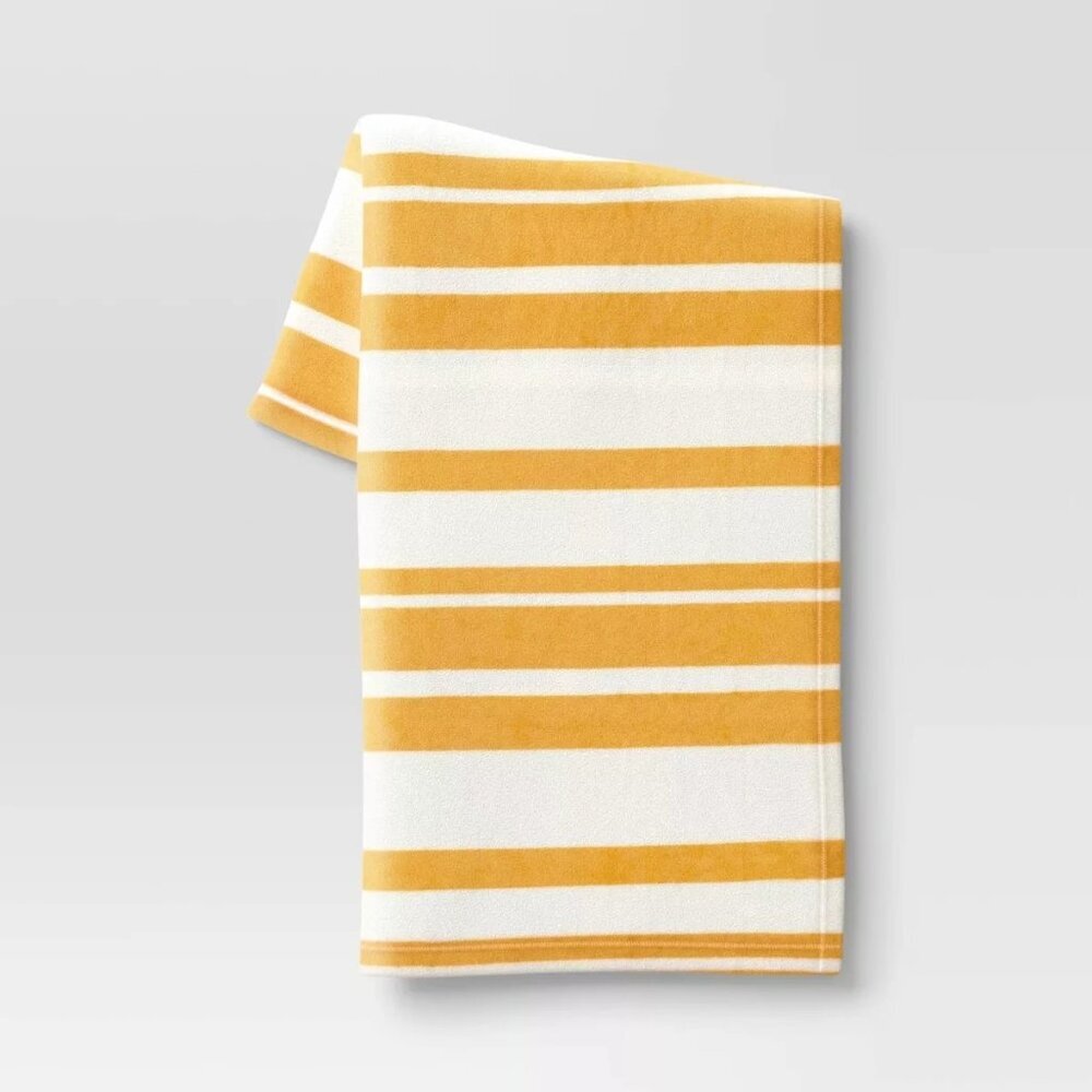 Target Room Essentials Printed Plush‎ Striped Throw Blanket Yellow Easter 2024